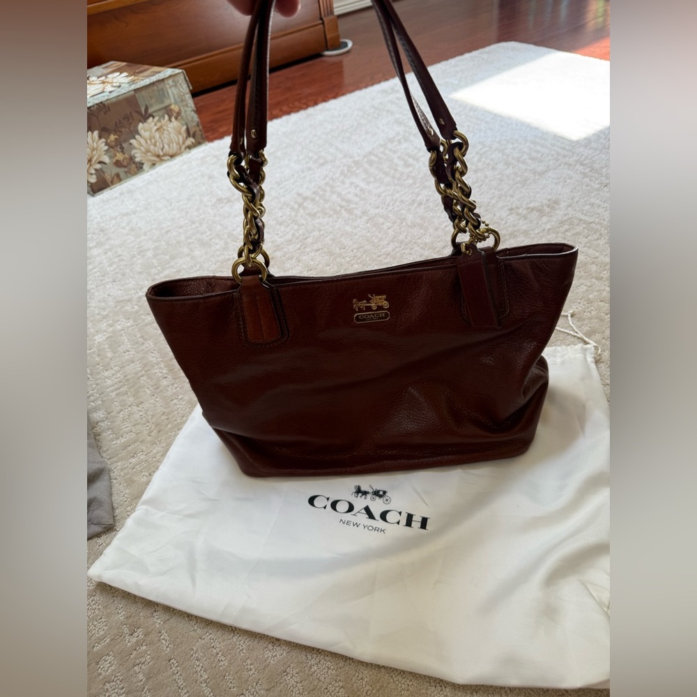 Coach Brown Leather Shoulder Bag with Chain Straps